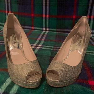 Michael Kors Silver Glitter platform opentoe heels